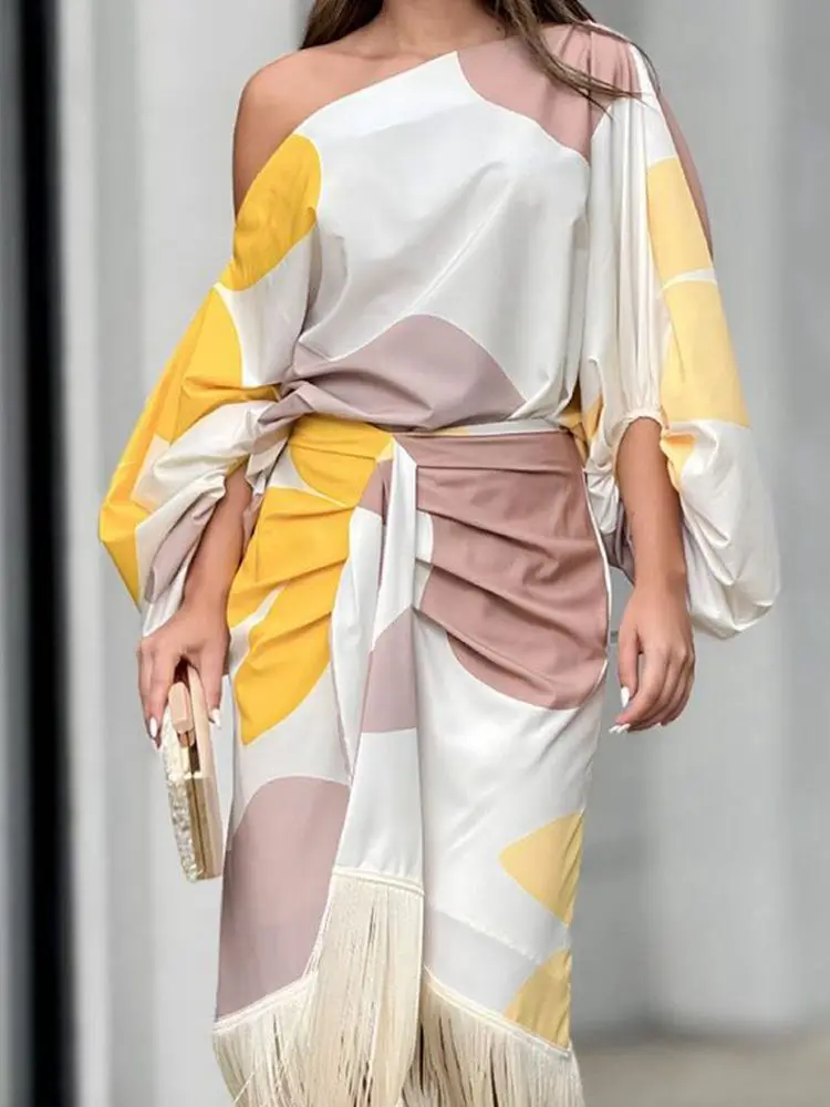 Лидер продаж новый плиссированный топ с рукавами-фонариками и принтом модная