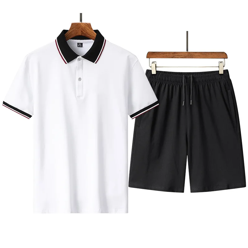 Summer Men's New Set Solid Color Short Sleeved T-shirt+sports Shorts Two-piece Casual Pure Cotton Loose Fitting Mens Clothing