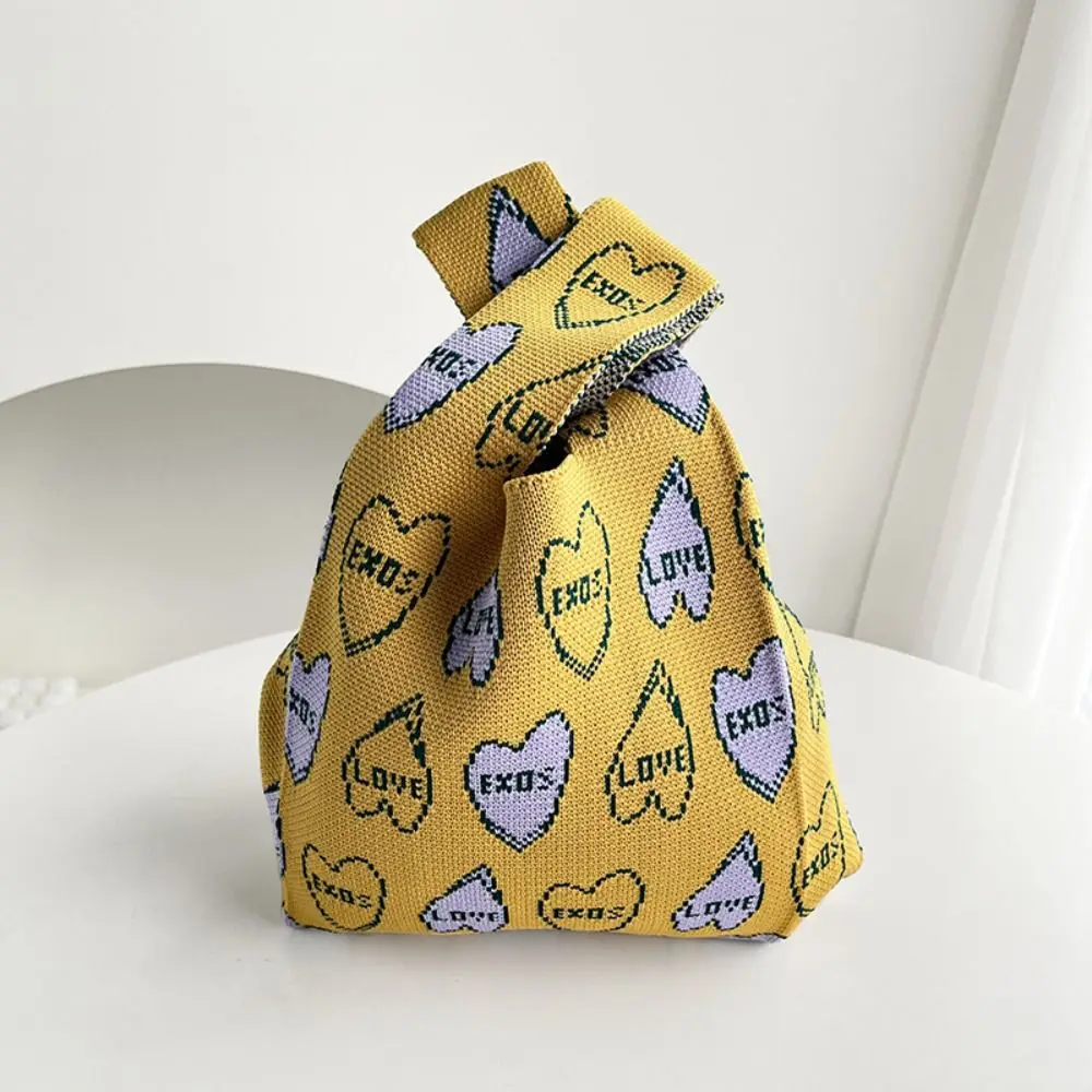 

Cartoon Knit Handbag Reusable High-capacity Knit Tote Bag Knot Wrist Bag Student