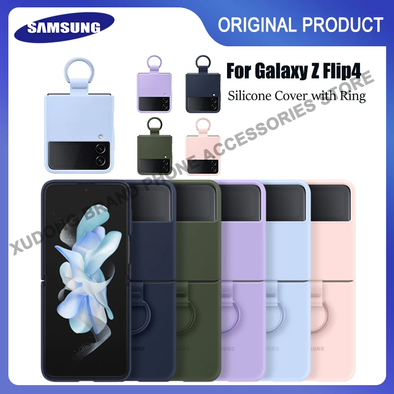 

Original SAMSUNG Galaxy Z Flip4 Silicone Case with Ring Soft Stylish Phone Cover with Finger Loop For Galaxy Z Flip 4 EF-PF721