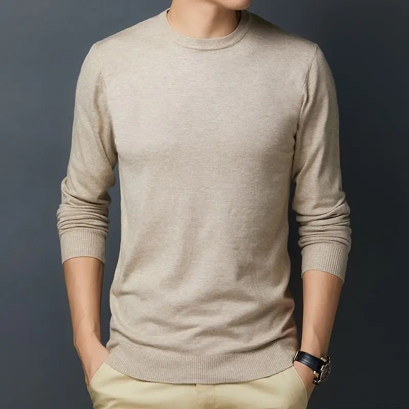 Свитер Мужской трикотажный Модный повседневный однотонный пуловер с круглым