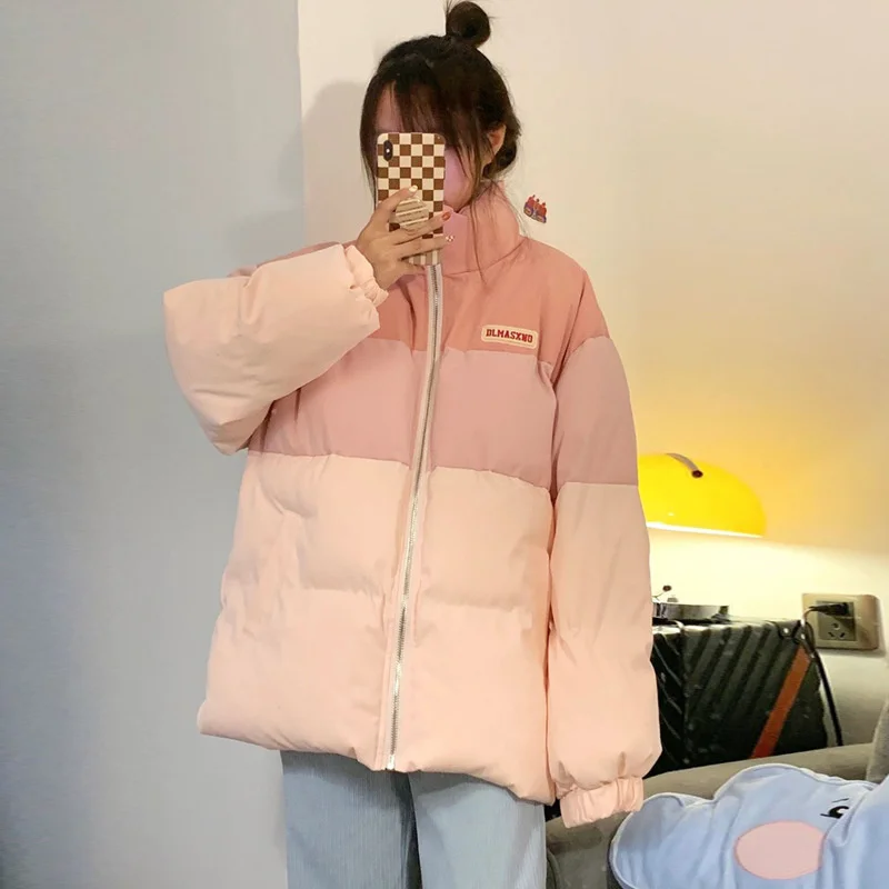 Autumn and winter 2022 new gradual color stand collar cotton padded clothes for women sweet and small casual and warm