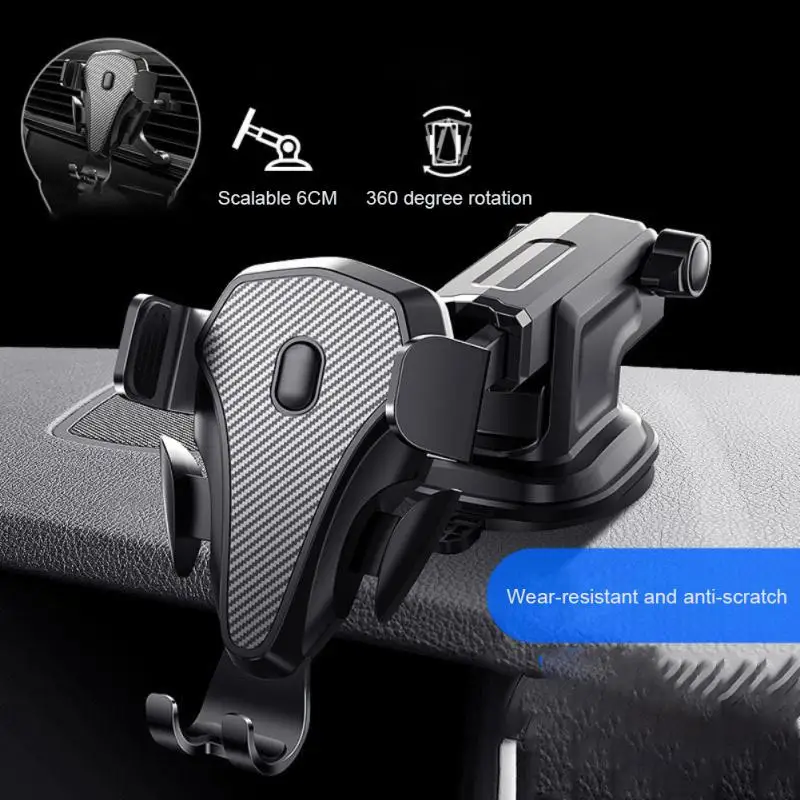 

Carbon Fiber Car Vent Pho Hands-free Rotation Multifunctional Holder Car Mobile Phone Bracket Telescopic Suction Cup Holder