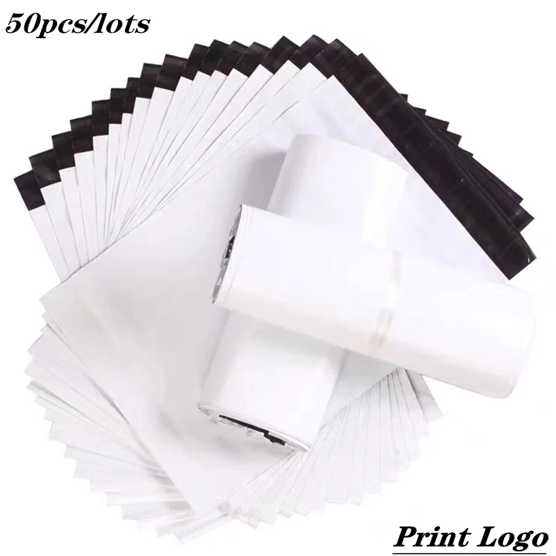 50pcs White Courier Bag Express Packaging Envelope Delivery Mailing Bags Self Adhesive Seal Plastic Poly Pouch Transport Bag