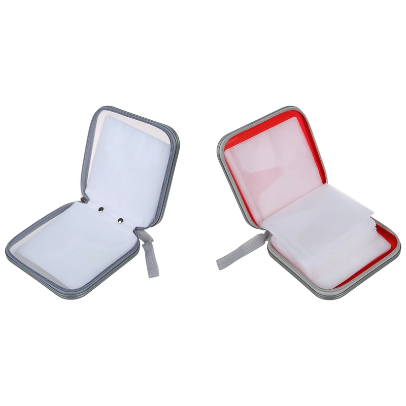 

2 Pcs 40 CD DVD Disc Album Storage Carry Case Cover Wallet Sleeve Holder Bag Hard Box - Silver & Red