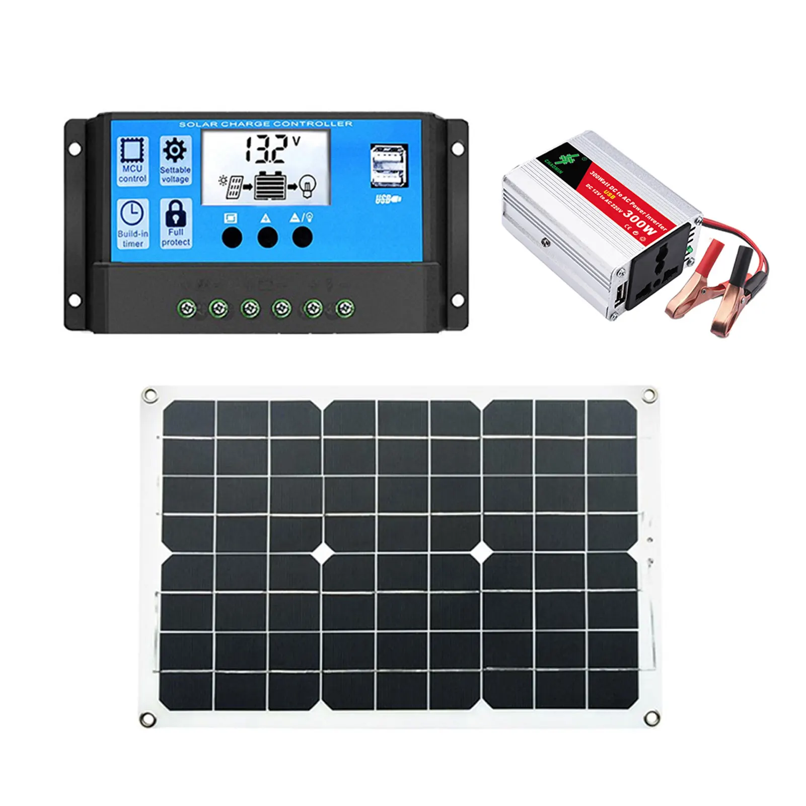 

Solar Power System Complete Solar Panel Starter Kit 30A Solar Charge Controller Pure Sine Wave Inverter Charger RV Trailer