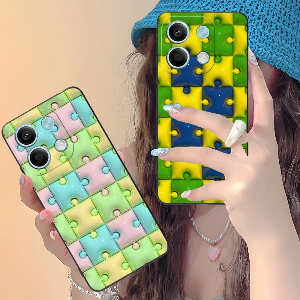 Puzzle Fashion Pretty Mobile Cell Phone Case for Xiaomi Redmi Note 13 12 11 10 9 8 7 6 S A Pro Lite Plus 5G Black Cover Shell