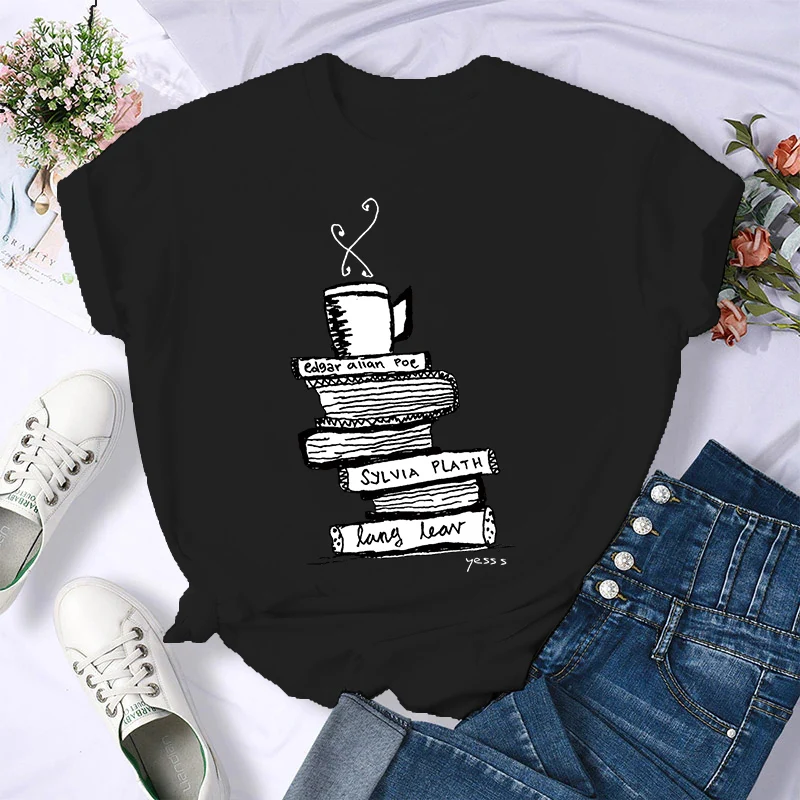

Women T-Shirt Cartoon Books Summer Clothing Simple 2022 Cute Fashion Print Short Sleeve Summer Clothes Tshirt Ladies Tops Tees
