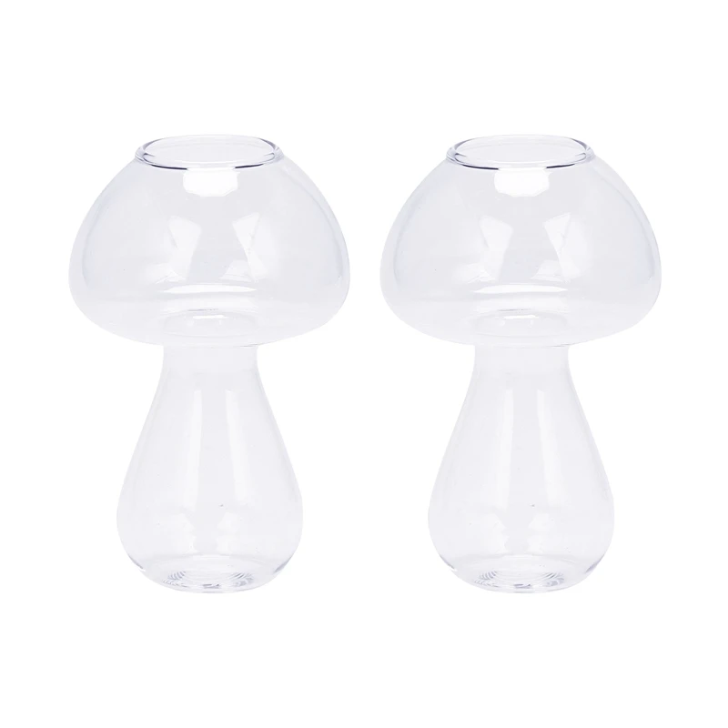 

NEW-2X Clear Glass Vase Bottle For Plant Flower Decorations - Mushroom