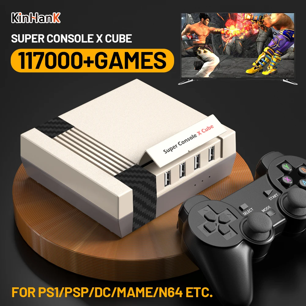 Consola Super Console X Cube Retro, con más de 50 emuladores intgrados, más de 117000 jugos para PSP/PS1/N64/DC/MAME, con controador