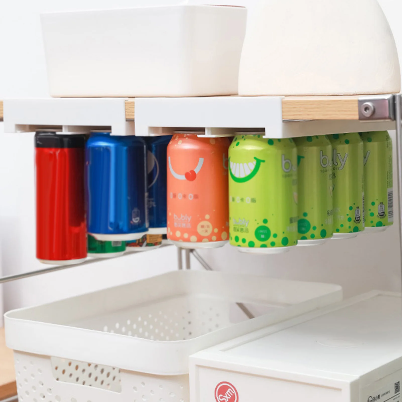 

Can Dispenser Beer Soda Storage Rack Refrigerator Slide Under Shelf Kitchen Double-row Fridge Beverage Organizer Container