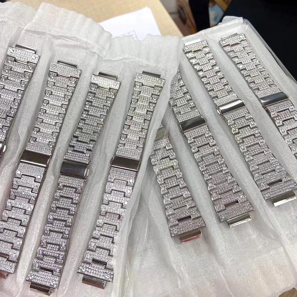 Real Moissanite Watch Strap and Cover Set For CASI* 5600 Full S925 Silver Real Diamond Can Pass Diamond Tester Wrist Hand Chain