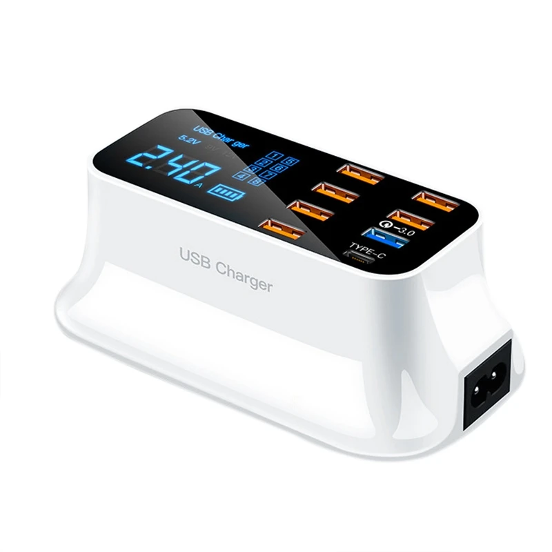 

Зарядное устройство с 8 портами, 7 USB + 1Type-C QC 3,0, быстрая зарядка светодиодный светодиодным дисплеем, зарядное устройство USB для планшета Android ...