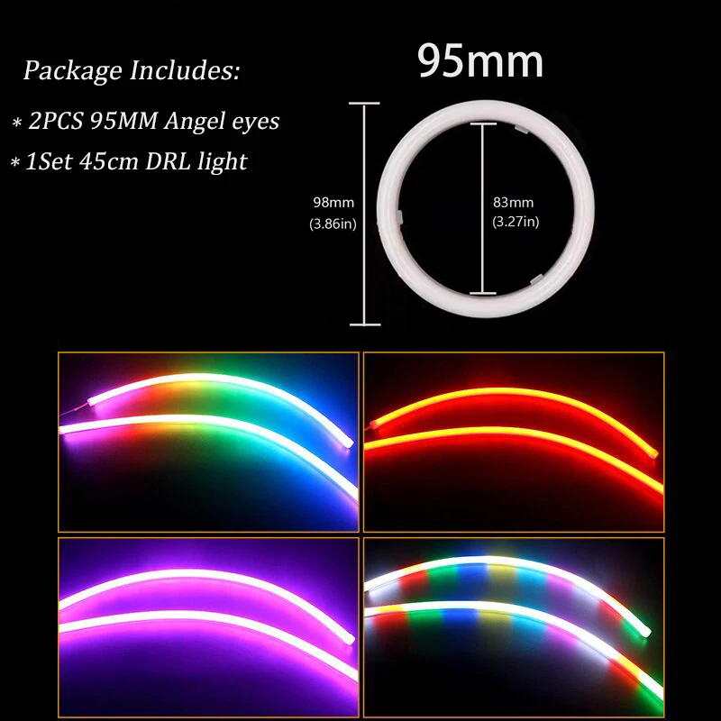 

2 шт., автомобильные разноцветные кольца с ангельскими глазами, 70-90 мм, 12-24 В