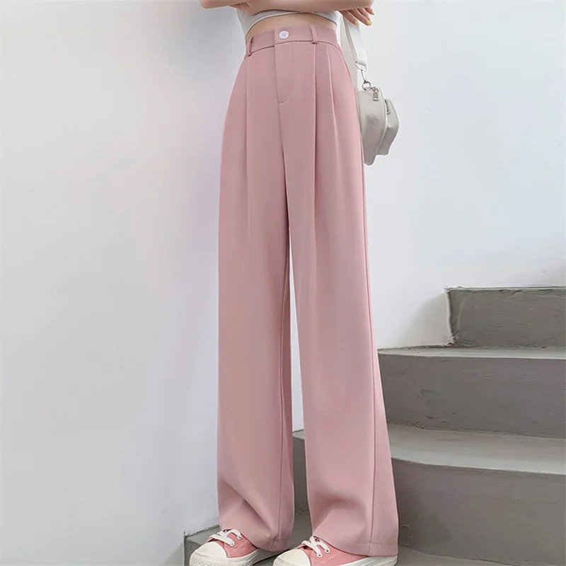 

Брюки женские с широкими штанинами, тонкие прямые штаны с завышенной талией, повседневные небольшие Костюмные брюки с эффектом высокой пос...