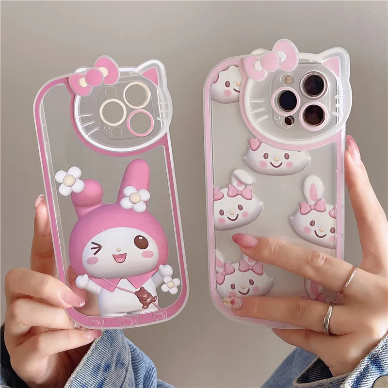 

Cartoon Melody Cat Head Transparent Phone Case Cover for IPhone 7 8 Plus 11 12 13 Pro X XR XS Max Shockproof Cases