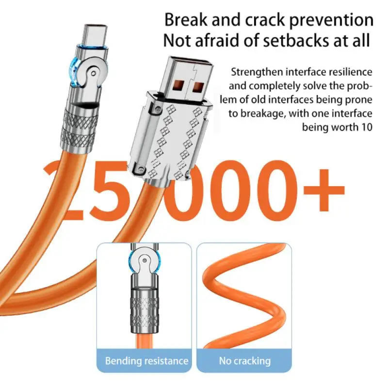 

180° Rotating Super Fast Charge Cable Mobile Game TYPE-C Charger Liquid Silicone Cable TYPE-C 120W 6A Gaming
