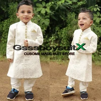 boys suit 2 piece indian style stand collar long jacket kids blazer pants jacquard wedding tuxedo party custom 3 16 years old