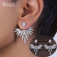 rakol luxury full mirco paved zircon drop earrings for women naija wedding earring exquisite fashion bridal crystal leaf jewelry