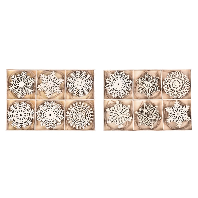 

24 деревянные подвесные украшения для рождественской елки в форме снежинки, полые подвесные украшения