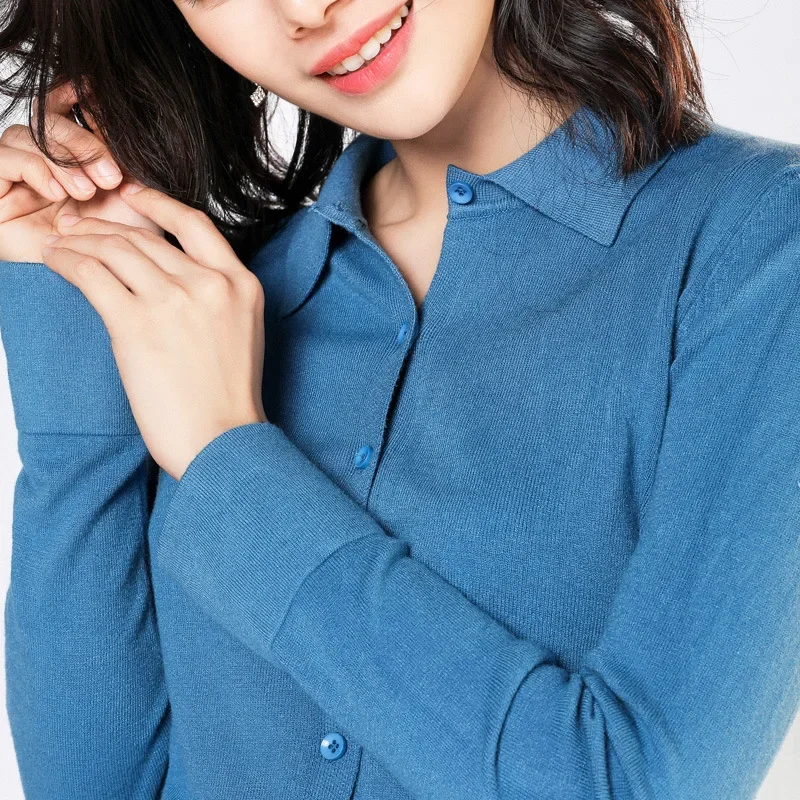 Mrmt 2024 Brand New Knit Open Women's Shirt Sweater Coat Lapel Bottoming Short Long-Sleeved Women Tops For Female