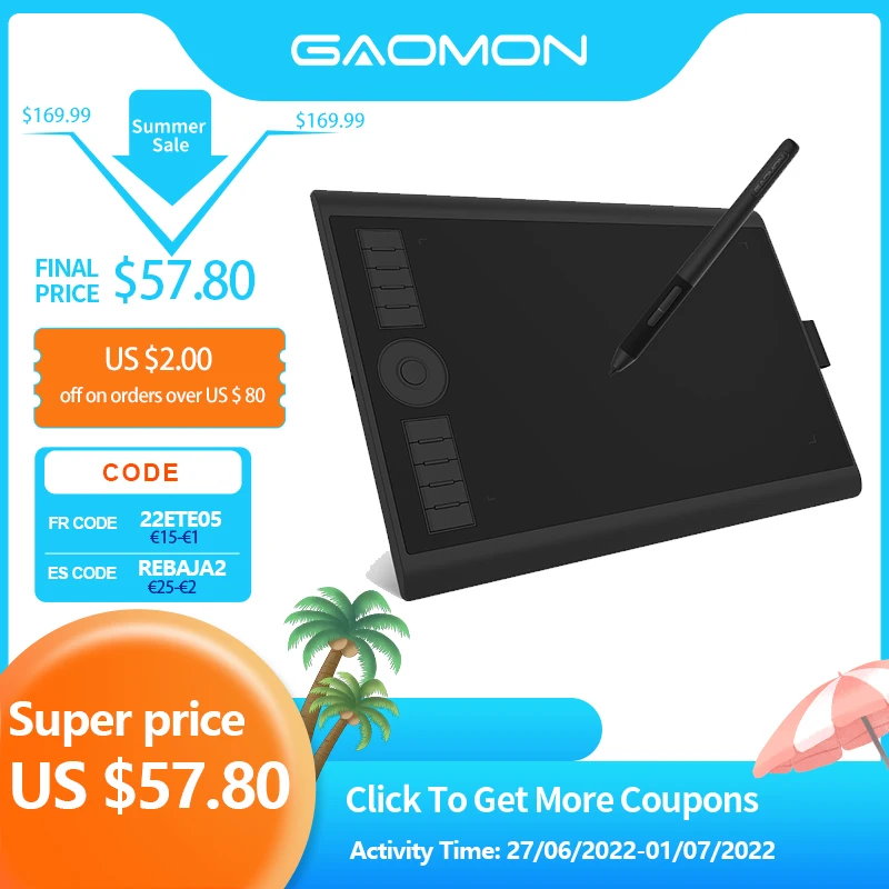 Gaomon M10k Pro 10×6.25 Polegadas Arte Digital Tablet Gráfico para Desenho Suporta Tilt & Função Radial com 10 Teclas de Atalho Tablets digitais
