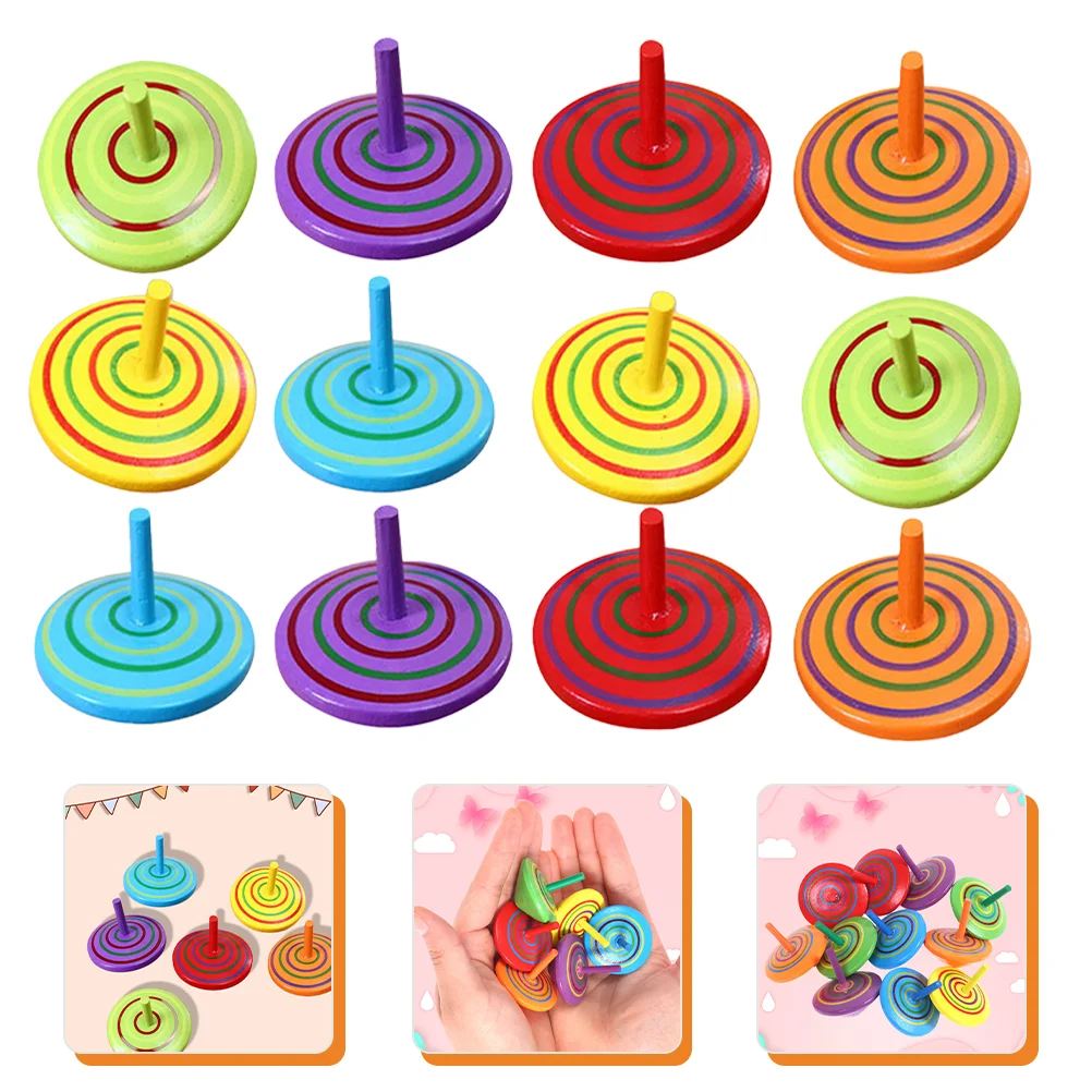 

12 Pcs Wooden Top Preschool Toy Toddler Gyroscope Baby Puzzle Kids Funny Child Toys