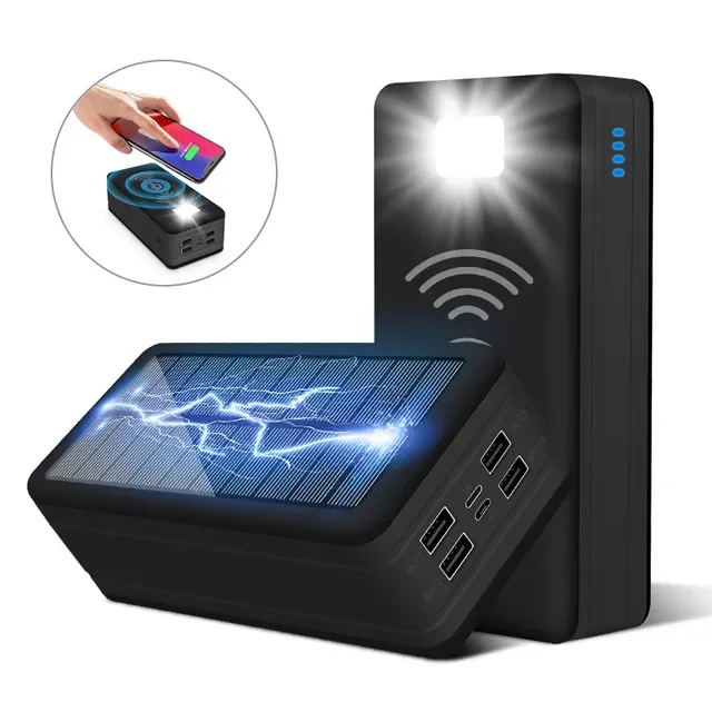 

2023New 99000mAh Wireless Solar Power Bank Portable Charger Large Capacity 4USB LEDLight Outdoor Fast Charging PowerBank Xiaomi