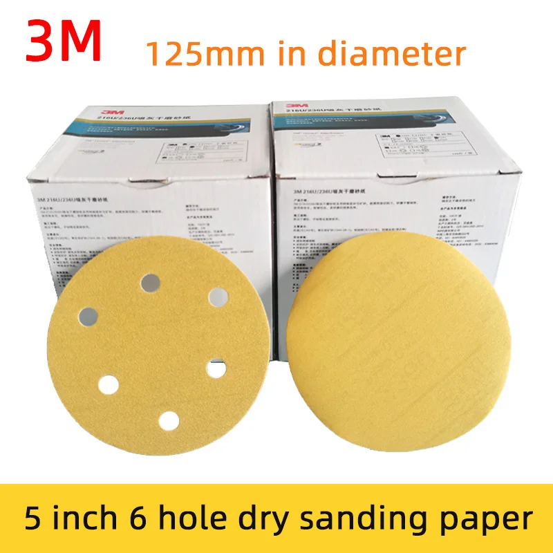 100 Pcs Of 3m 236u 5 Inch 6 Hole Sandpaper 125mm Disc Flocking Round Pneumatic Sanding Machine Polishing Pad