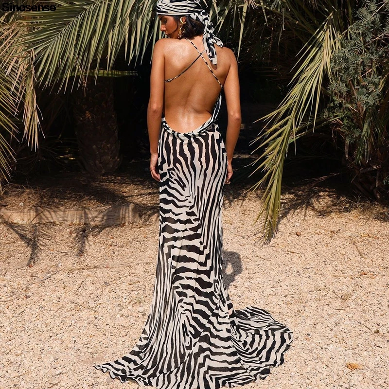 Женское пляжное платье в полоску Зебра стиле бохо праздничное сексуальное с