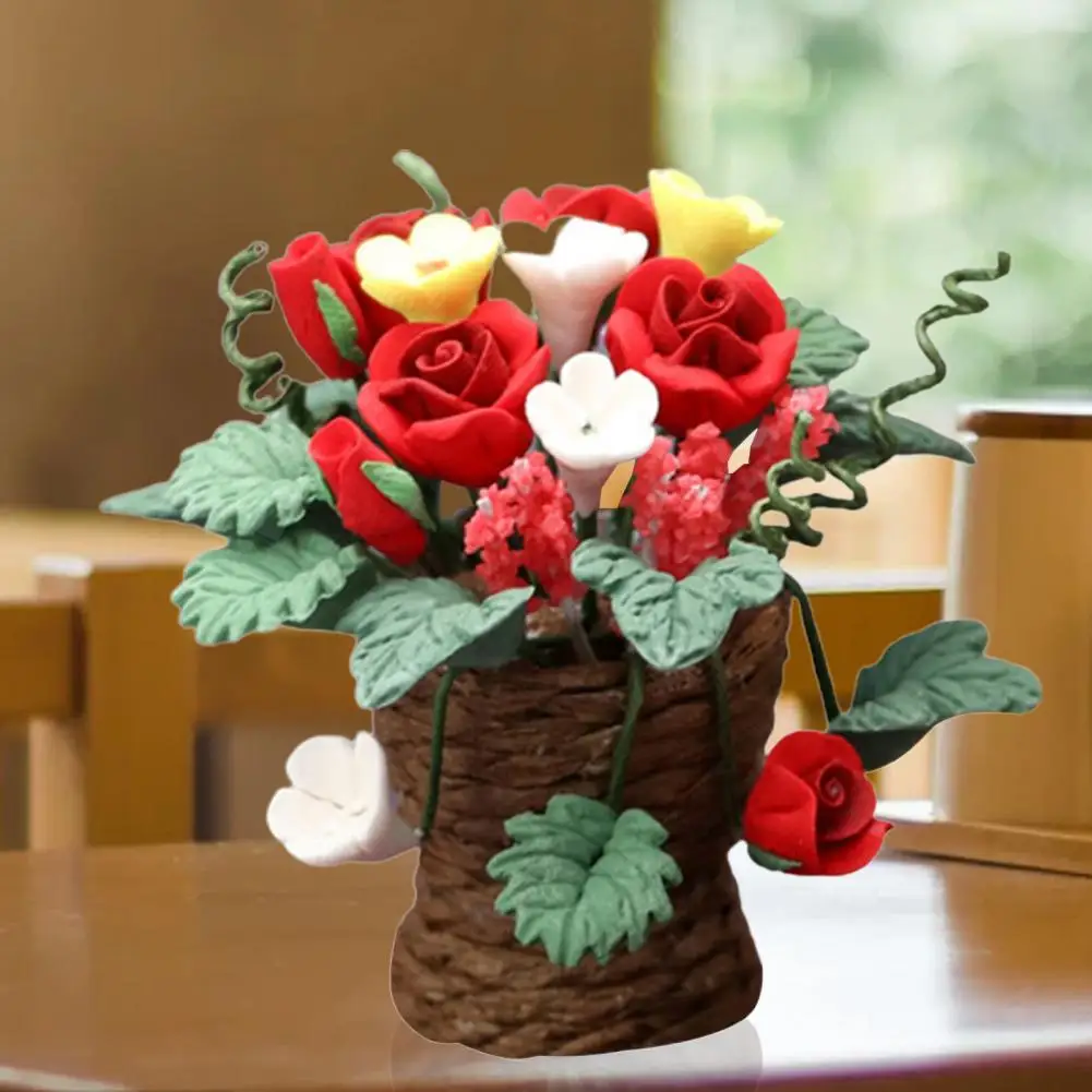 

Novelty Dollhouse Red Rose Bonsai Decor Dollhouse Potted Plant Eco-friendly Good Craftsmanship