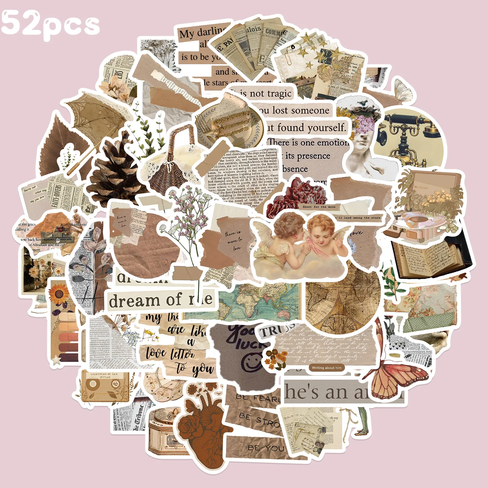 

30/52PCS Cartoon Vintage Stickers Retro Style Pattern Diary Planner Decorative Scrapbooking Stationery Supplies Craft Sticker