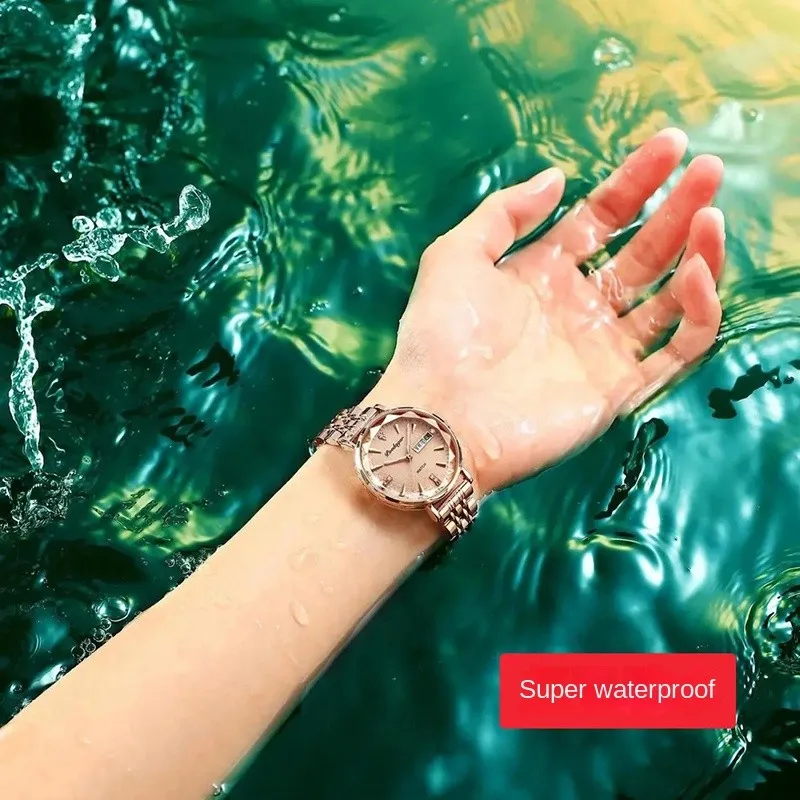2023 New Women's Watch Waterproof Night Glow Calendar Texture Dial Diamond Design Mirror Face Fashion Women's Watch
