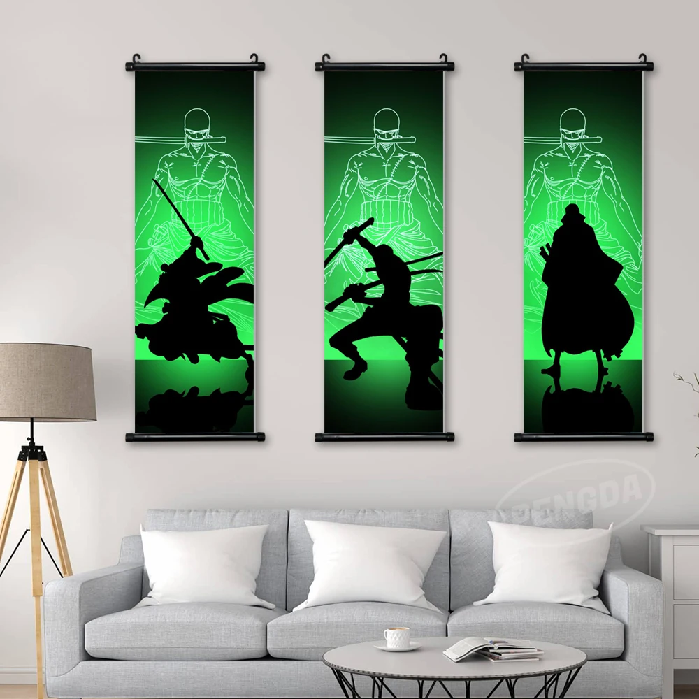 

Художественное оформление на стену, аниме, Свиток, подвесная картина, Луффи, холст, плакат, Рисунок Зоро, японское украшение для дома, для дет...