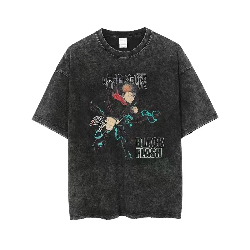 

Wholesale DropShipping Only Harajuku T Shirt Men Hip Hop Vintage Washed Anime Oversized Streetwear 100% Cotton 2022 T-shirt