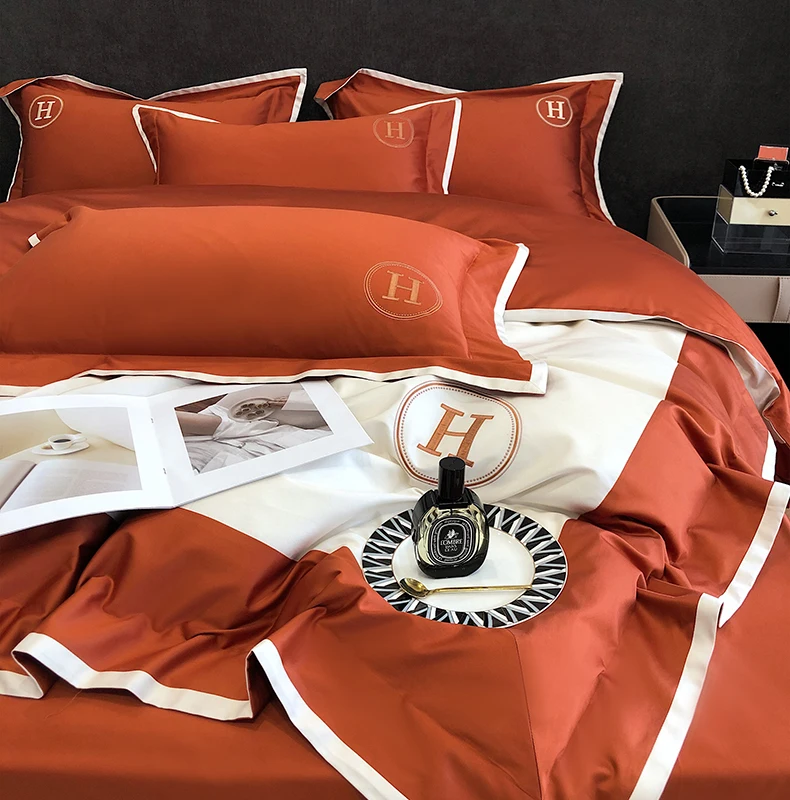 

Роскошный комплект постельного белья из египетского хлопка 1000TC с вышивкой H пододеяльник комплект с простыней одеяло наволочки постельное белье