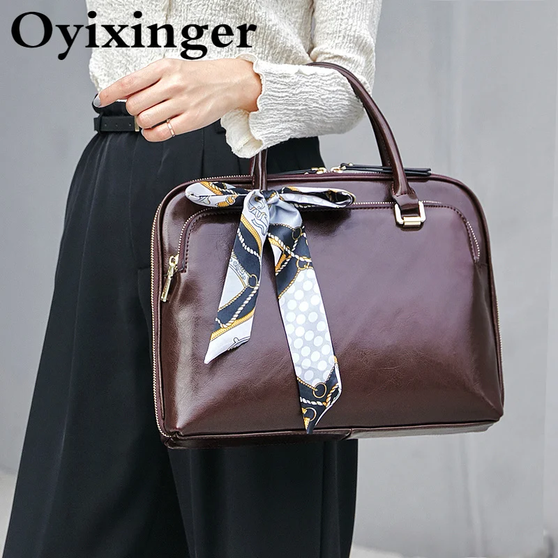 

OYIXINGER Luxury Women Laptop Briefcase Genuine Leather Laptop Bags Female 2022 New Top-handle Bag For 13" 14" Macbook Dell Hp