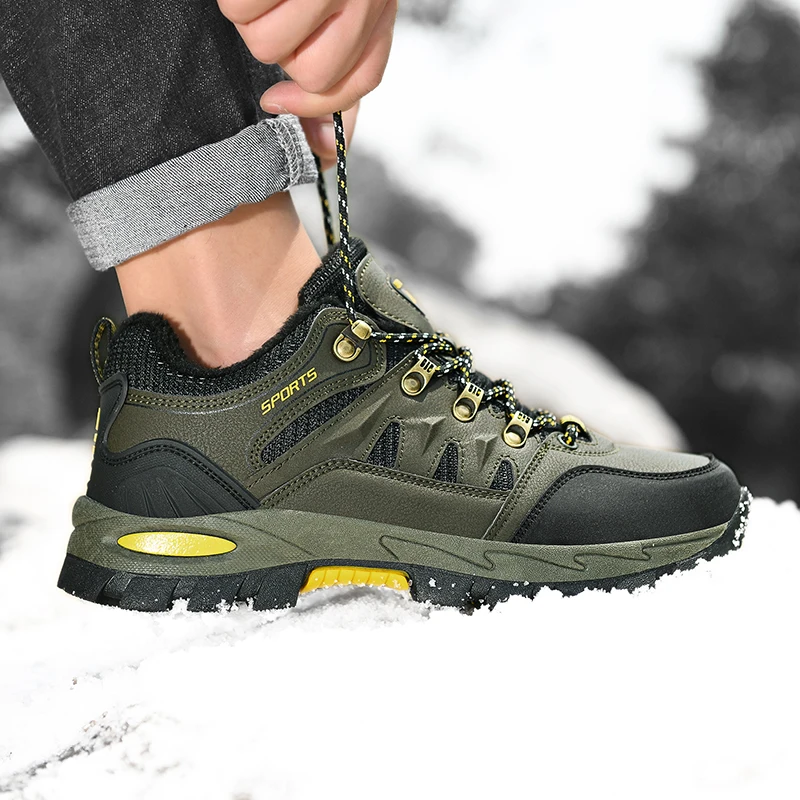 Winter Man Hiking Shoes Leather Hunting Tourism Mountain Shoes Keep Warm Snow Botas Hombre Winter Boot Waterproof Tactical Boots