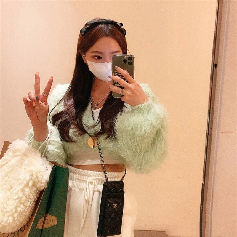 Милый однотонный короткий кардиган с V-образным вырезом корейский шикарный