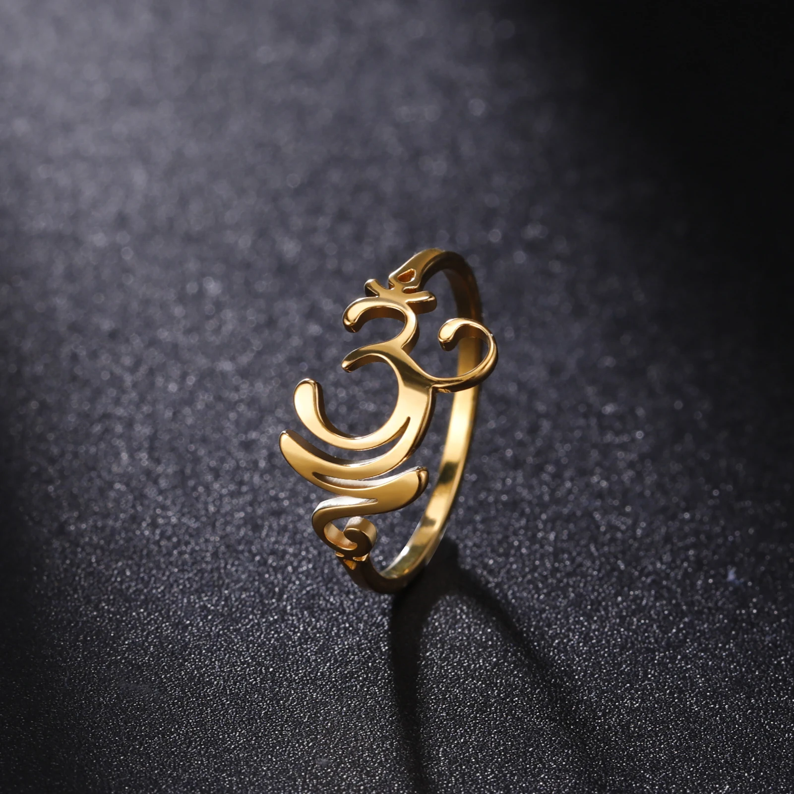 Om Aum Symbol Ring Stainless Steel Buddha Hindu Yoga Hollow Finger Accessories Personality Trendy Jewelry Gift for Women and Men