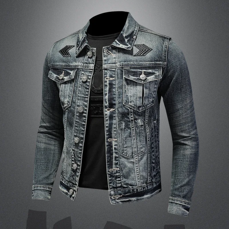 

Denim Jacket Men Vintage Fashion Motorcycle Washed Cowboy Jackets Mnes Spring Autumn Pockets Jeans Coats Big Size M-4XL
