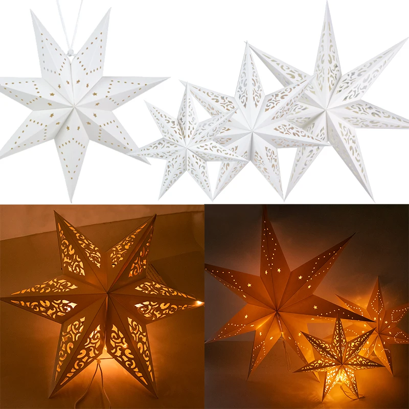 

35/45/75cm Hollow Out Star Hanging Lantern Eid Mubarak Decoration Islam Muslim Home Hanging Light Paper Stars Lampshade Decor