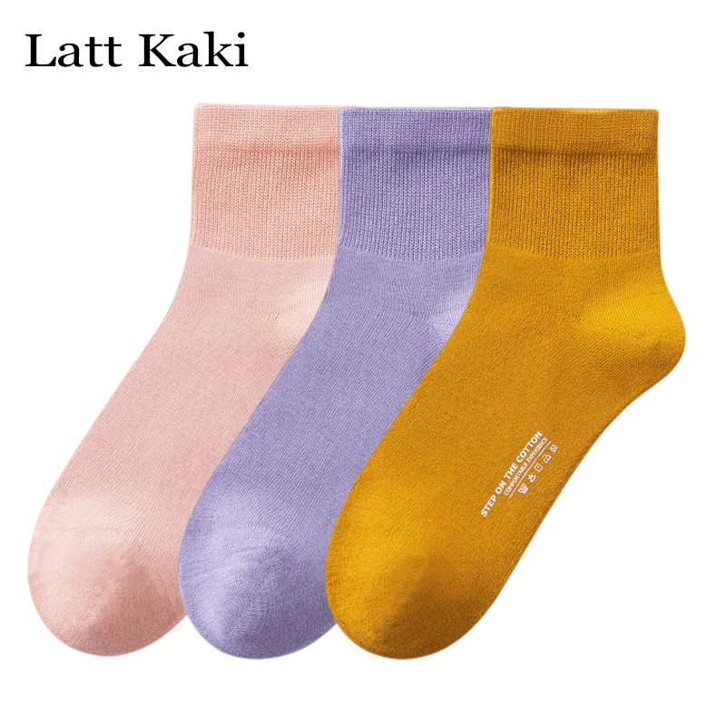 

3 Pairs Women's Socks Japanese Style New Breathable Absorb Sweat 98% Cotton Summer Socks Solid Color Short Summer Socks Female