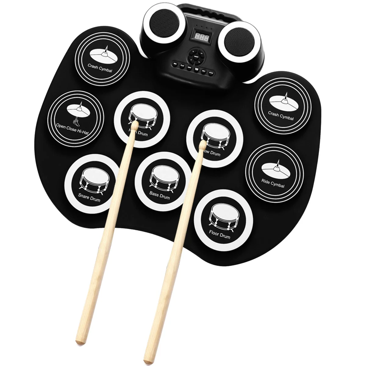 

Electronic Drum Set for Kids,9 Pad Drum Kit with Cymbal and Built-In Speakers,Gift for Kids and Beginners (Black White)