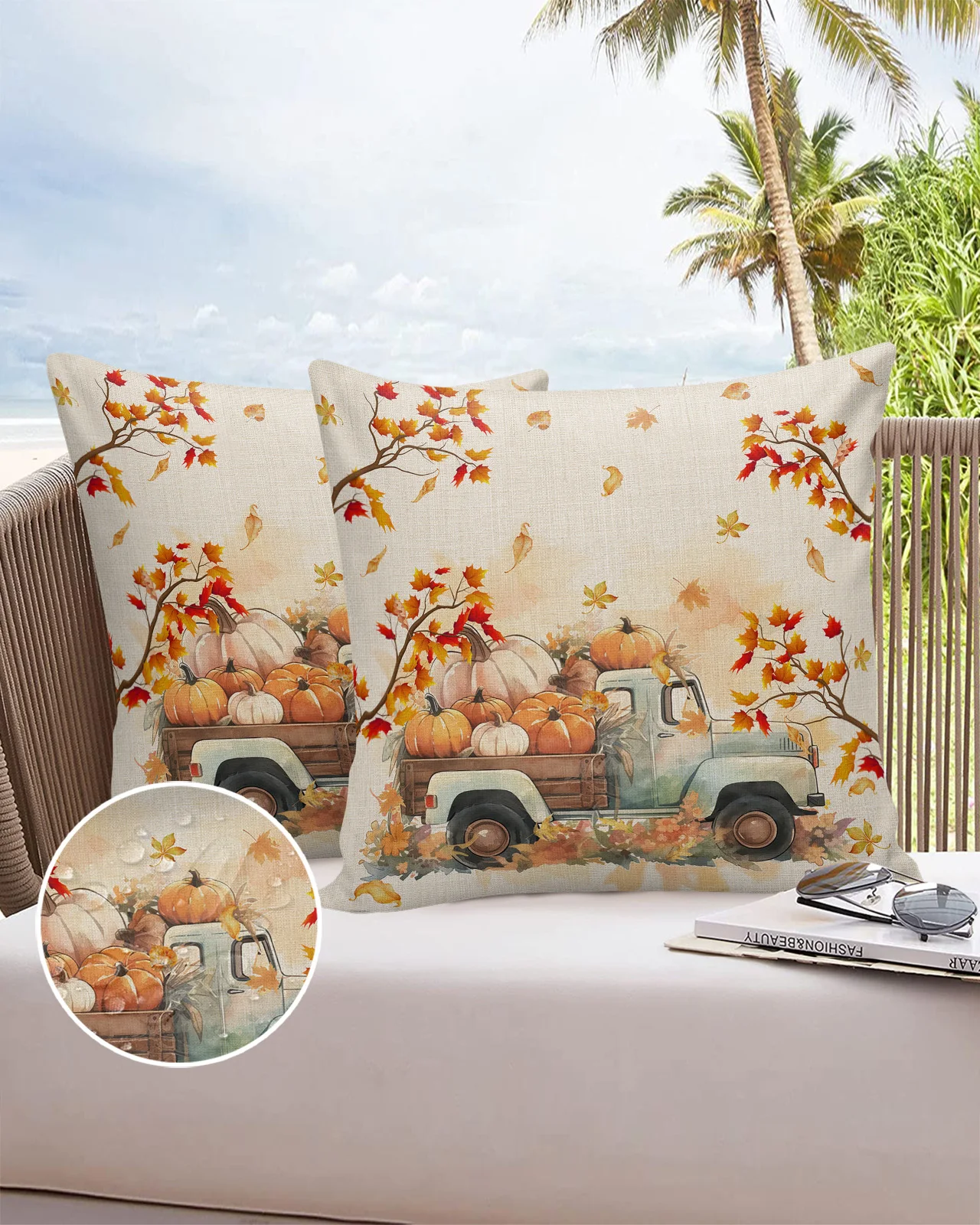 

2/4PCS Thanksgiving Pumpkin Hand Painted Autumn Waterproof Decorative Sofa Pillowcase Case Garden Yard Cushion Cover