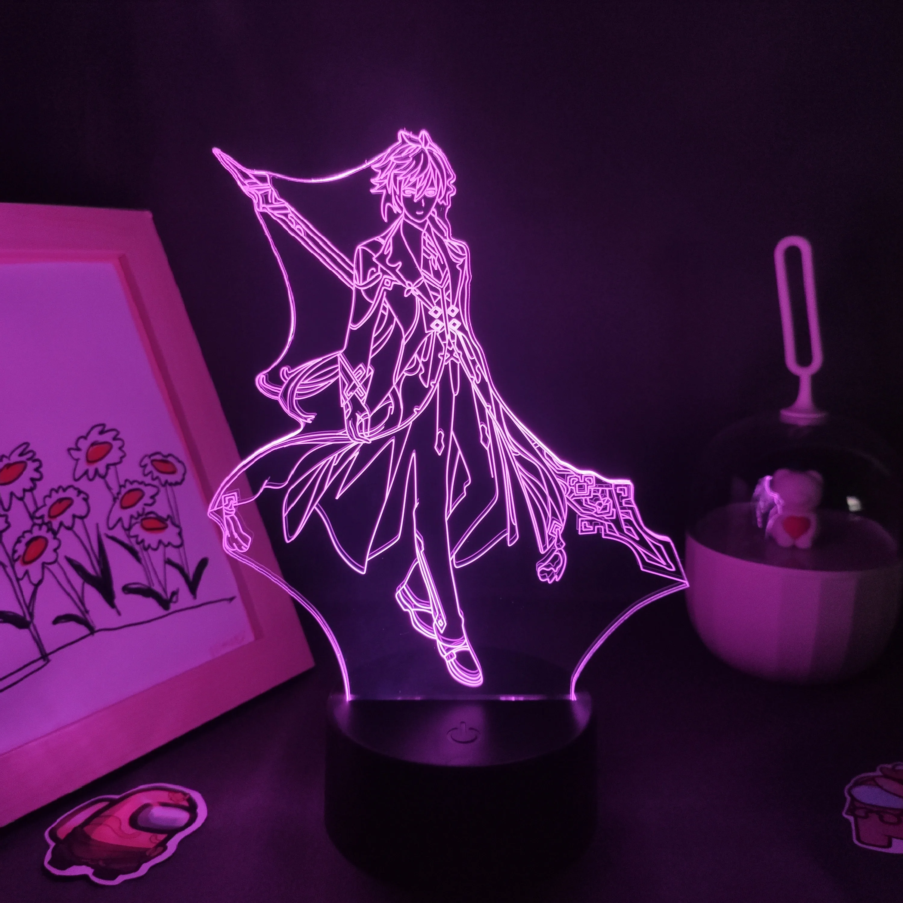 

Фигурка ударной игры Genshin, Чжун ли, 3D лампа, светодиодная RGB-подсветка, ночник, крутой подарок на день рождения для друга, кровати, комнаты, стола, красочное украшение