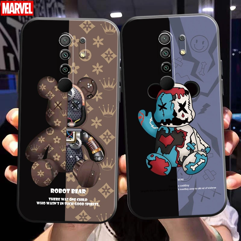 

Luxury Fashion Bear For Xiaomi Redmi 9 Phone Case Back Soft Funda Black Liquid Silicon Carcasa