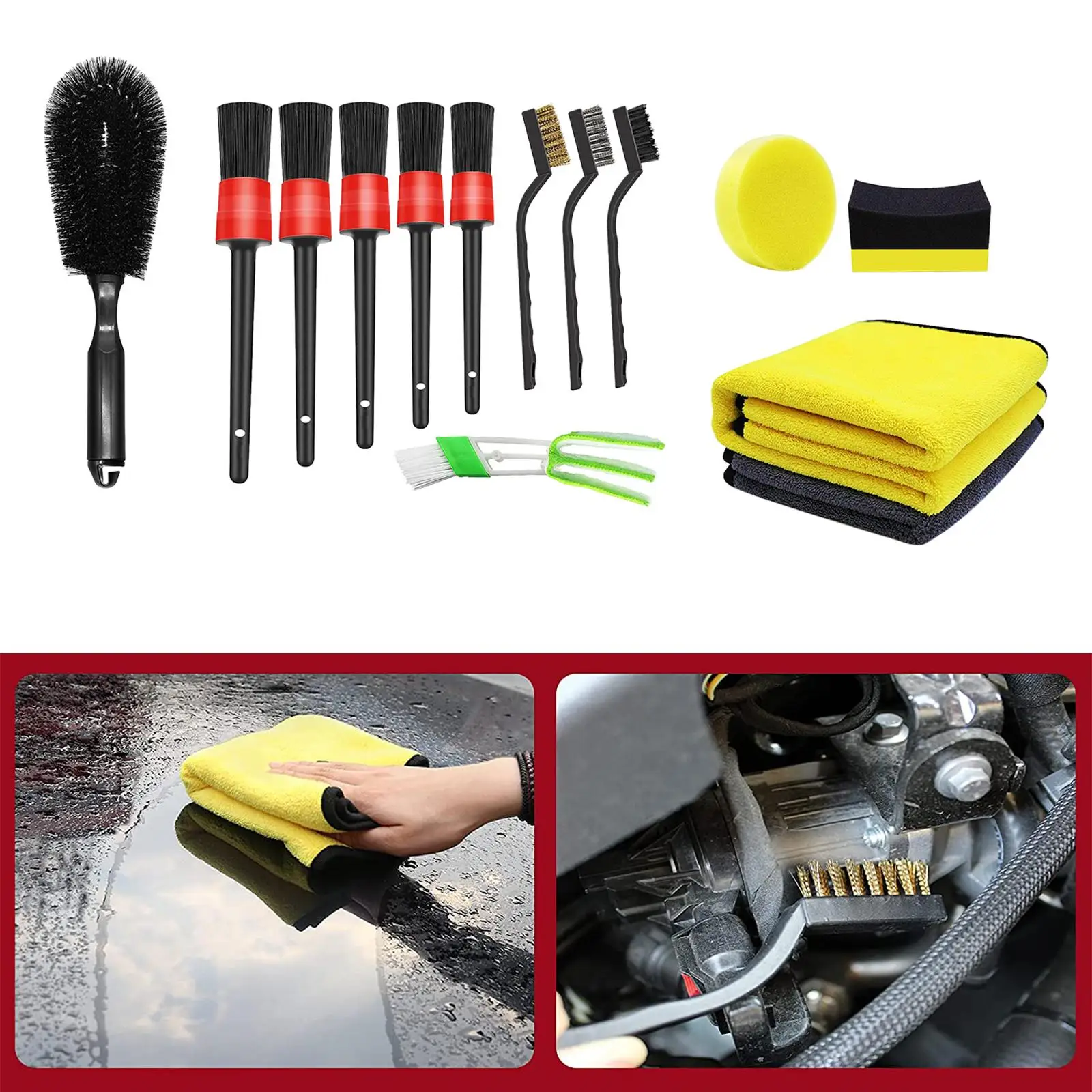 

Set of 14Pcs Automobile Car Detailing Brush Wash Set Multi Purpose Interior Cleaning