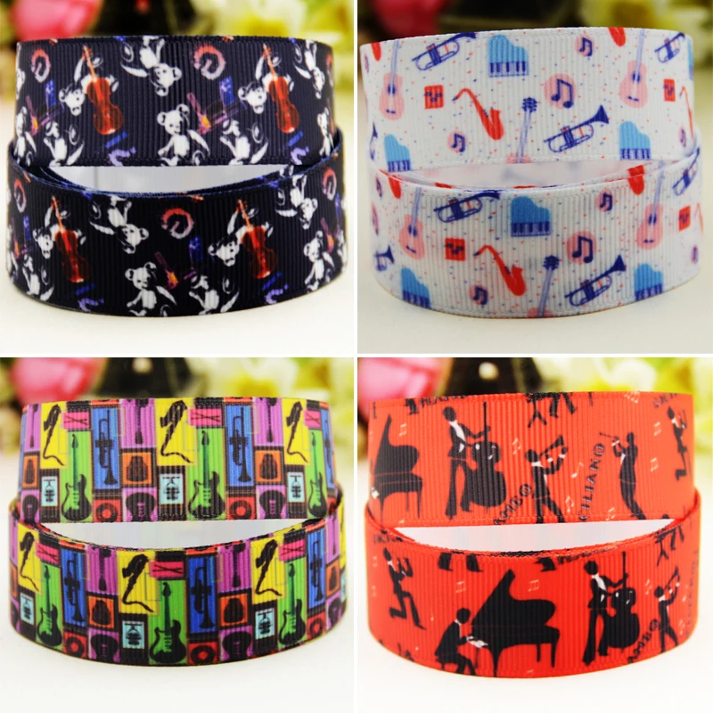 

22mm 25mm 38mm 75mm Musical Instruments Cartoon printed Grosgrain Ribbon party decoration 10 Yards