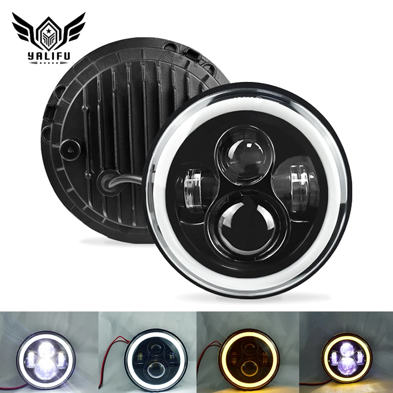 

7Inch LED Headlamps with Halo Ring White Amber Turn Signal For Lada Niva Urban 4x4 suzuki samurai For Jeep Wrangler Off Road